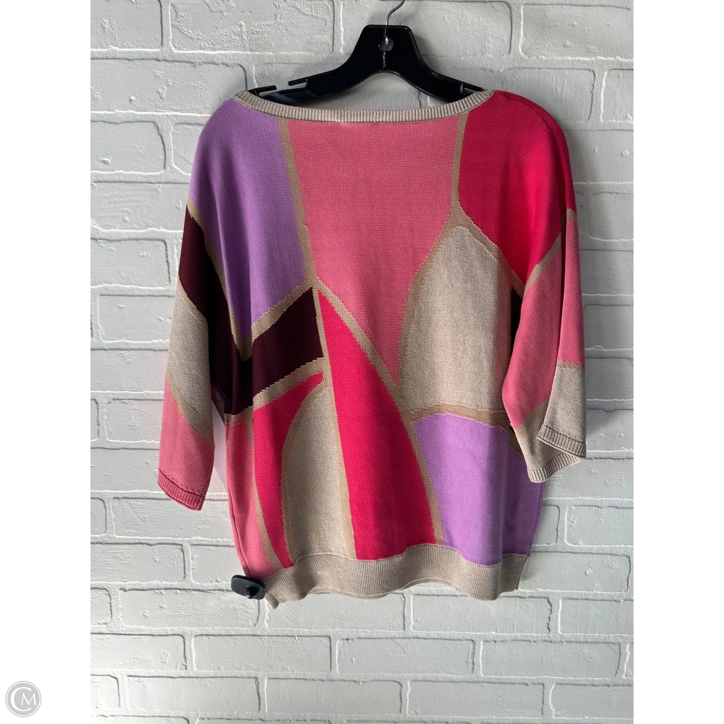 Sweater Short Sleeve By Chicos In Gold & Pink, Size: M