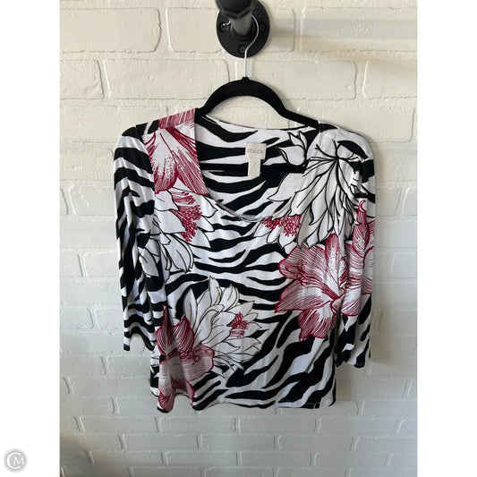 Top 3/4 Sleeve By Chicos In Black & White, Size: L