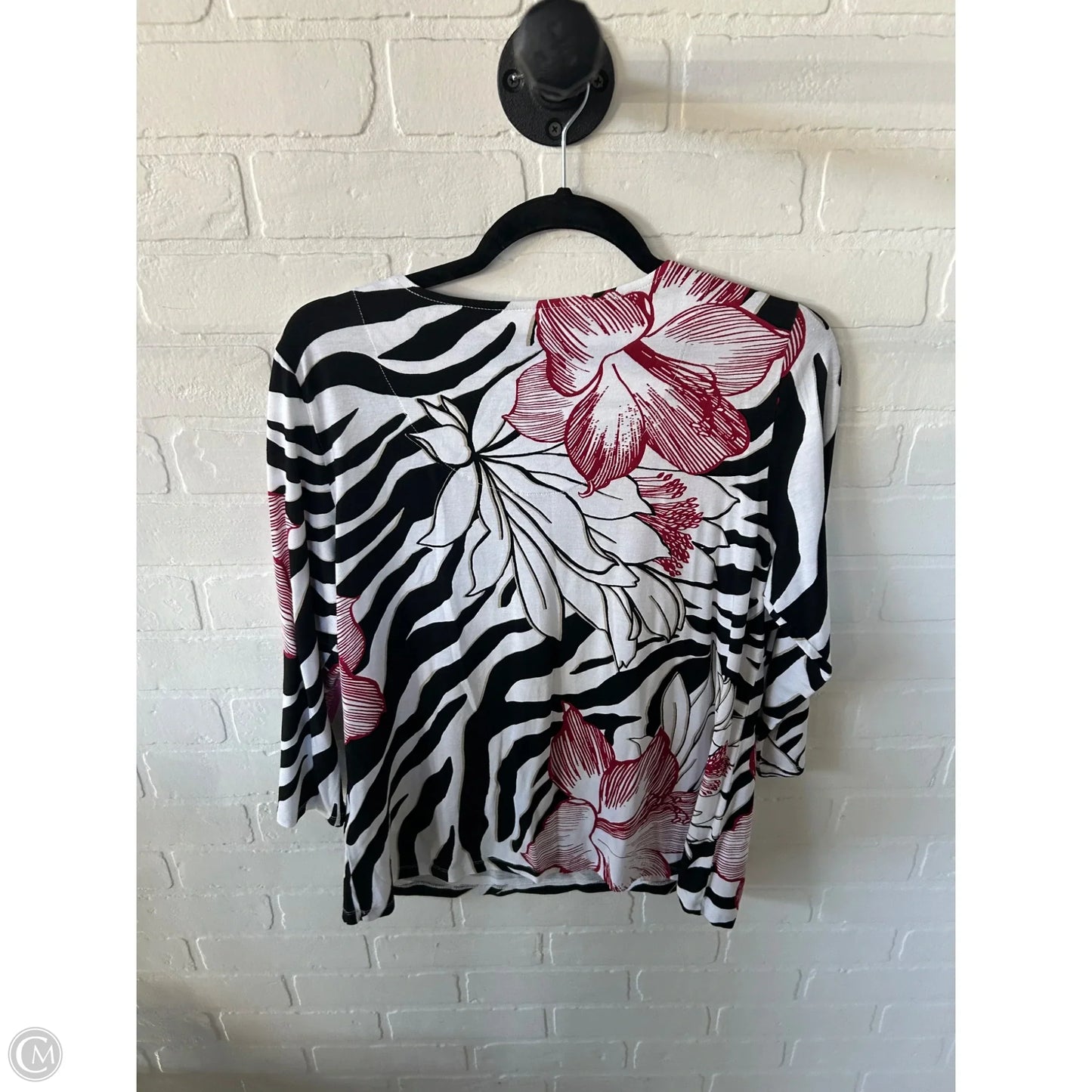 Top 3/4 Sleeve By Chicos In Black & White, Size: L