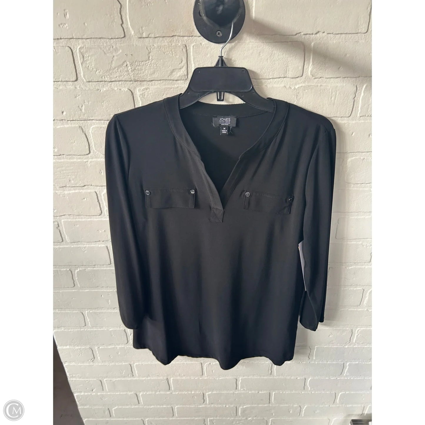 Top 3/4 Sleeve By Jones New York In Black, Size: M