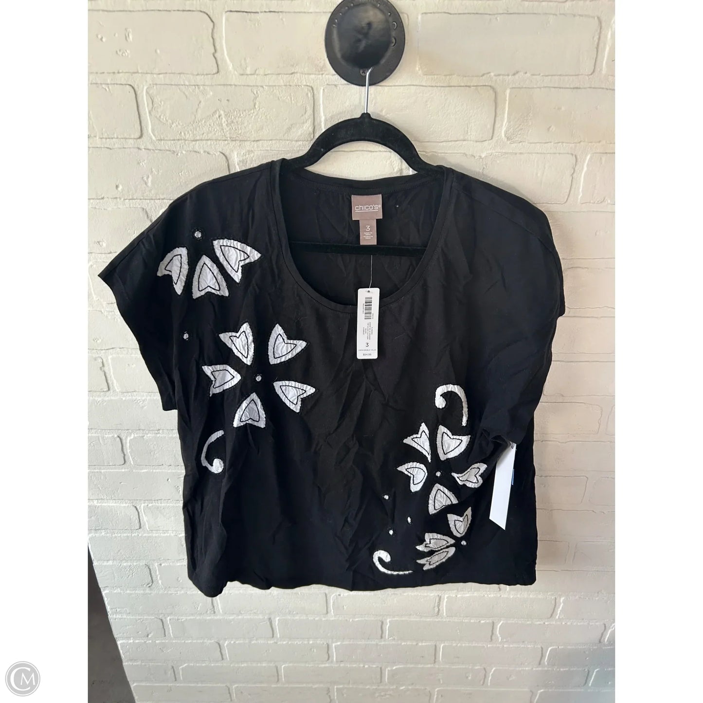 Top Short Sleeve By Chicos In Black & White, Size: Xl