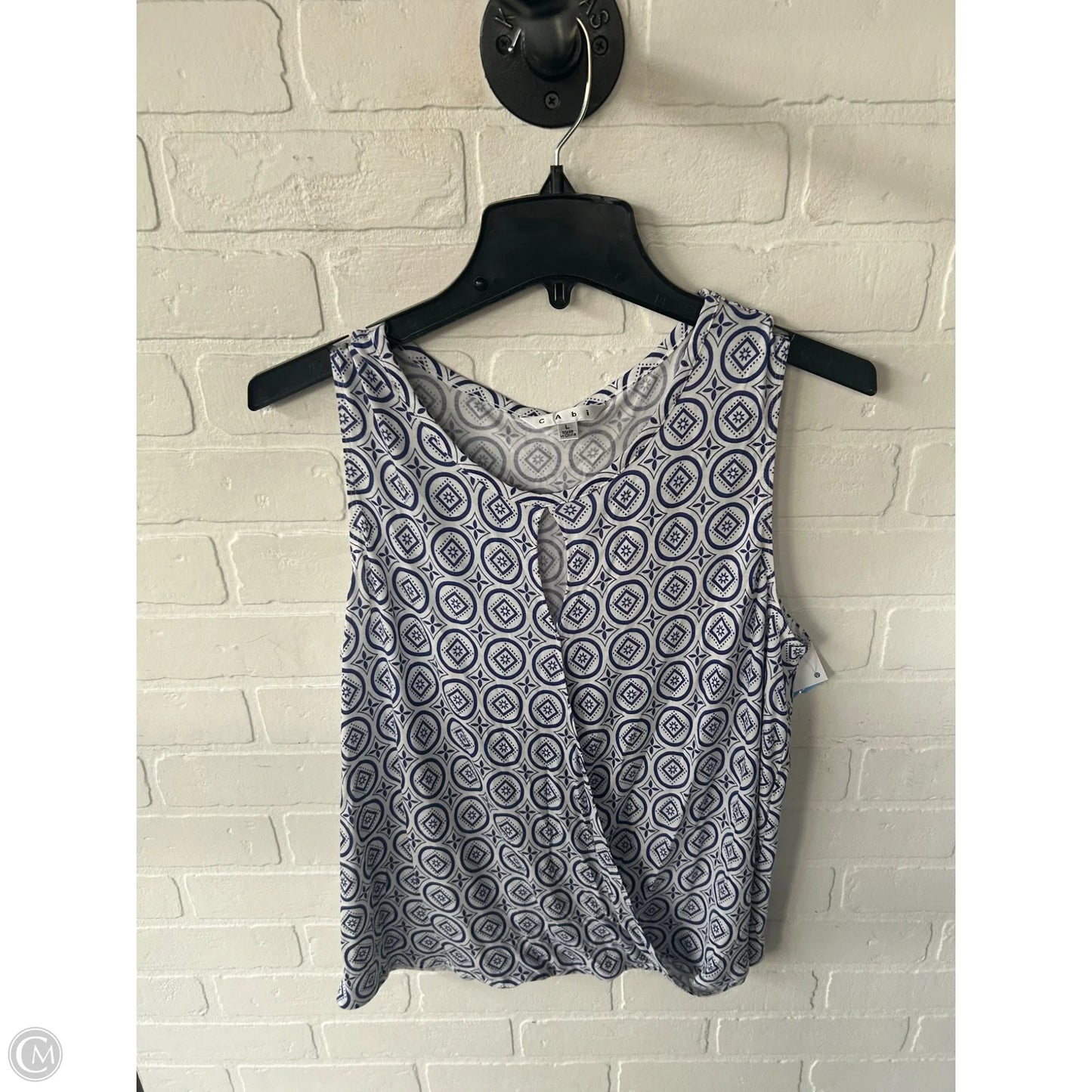 Top Sleeveless By Cabi In Blue & White, Size: L