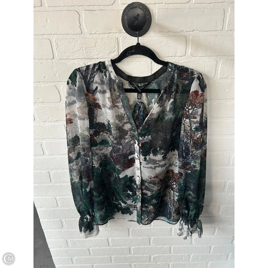 Top Long Sleeve By White House Black Market In Green & White, Size: M