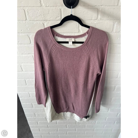 Sweater By Loft In Pink & White, Size: L