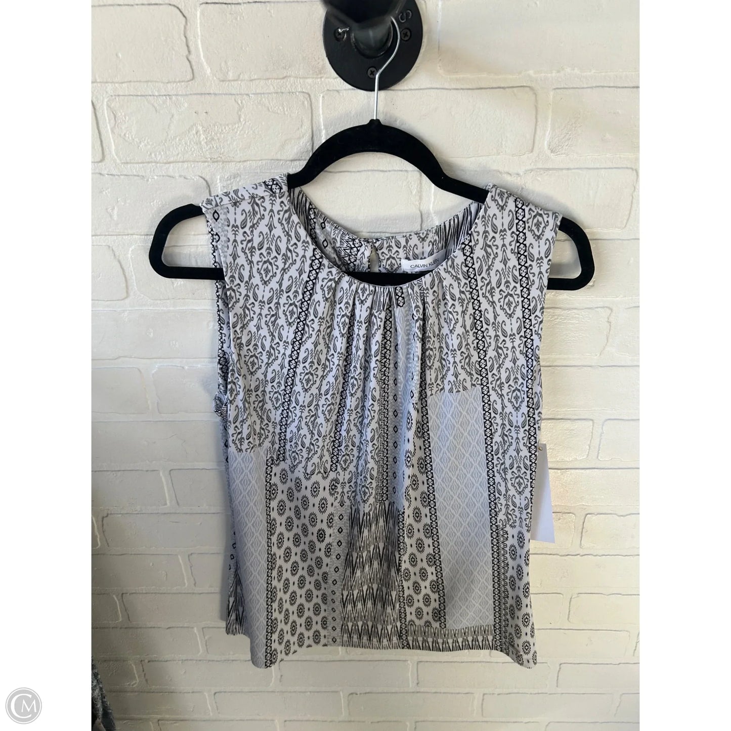 Top Sleeveless By Calvin Klein In Blue & Grey, Size: M