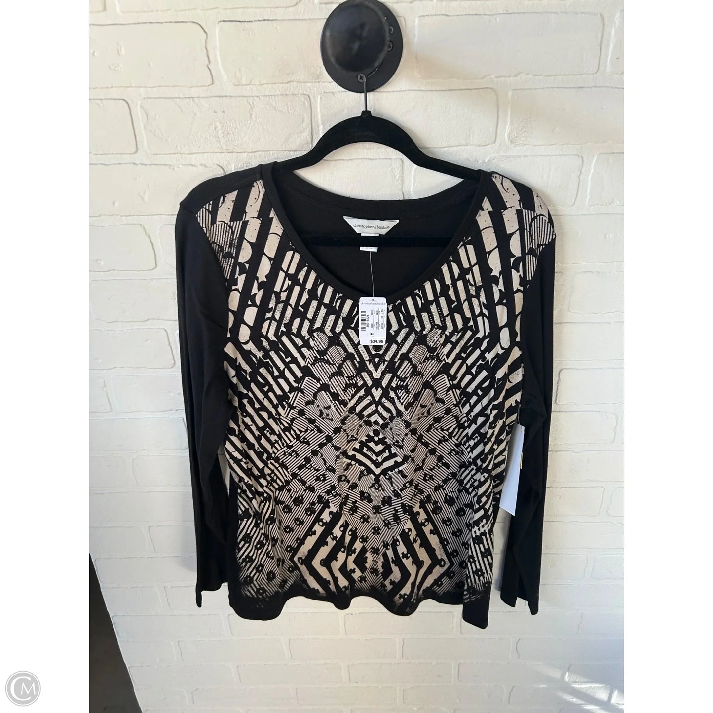 Top Long Sleeve By Christopher And Banks In Black & Tan, Size: Xl