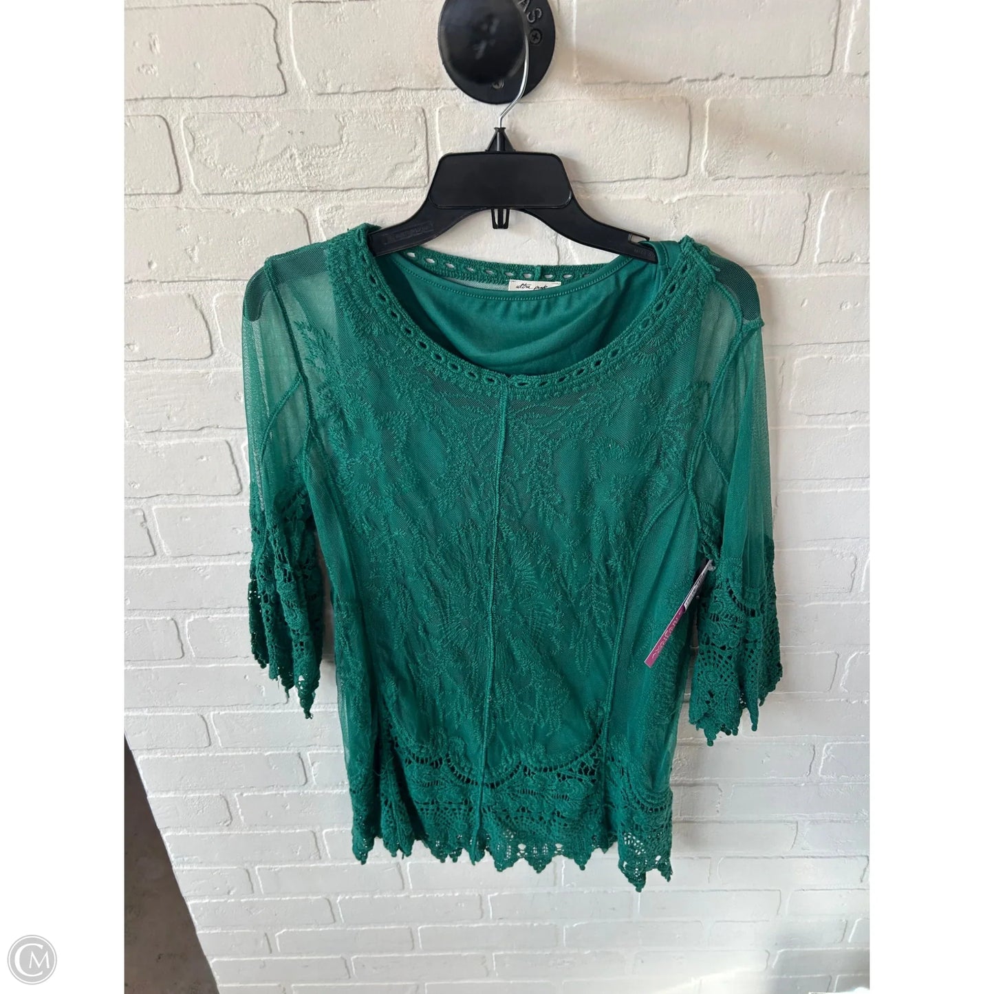 Top 3/4 Sleeve By Ultra Pink In Green, Size: M