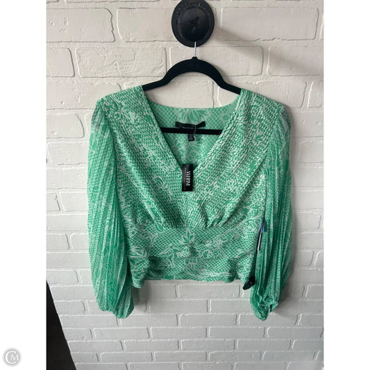 Top Long Sleeve By White House Black Market In Green & White, Size: M