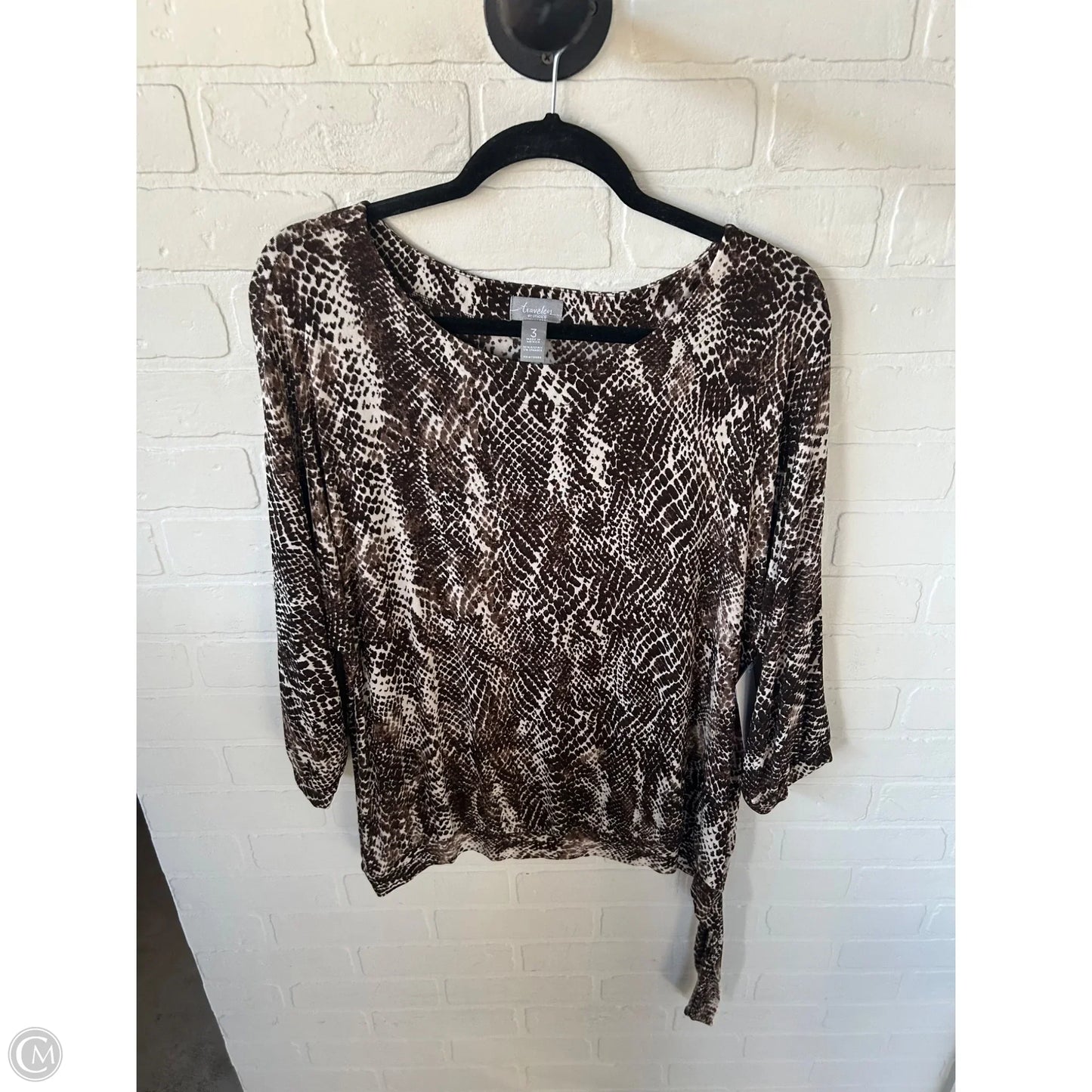 Top 3/4 Sleeve By Chicos In Brown & Cream, Size: Xl