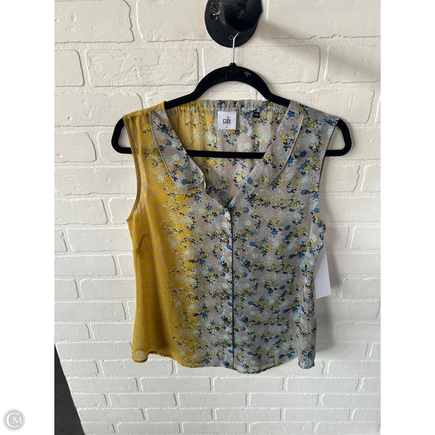 Top Sleeveless By Cabi In Grey & Yellow, Size: S