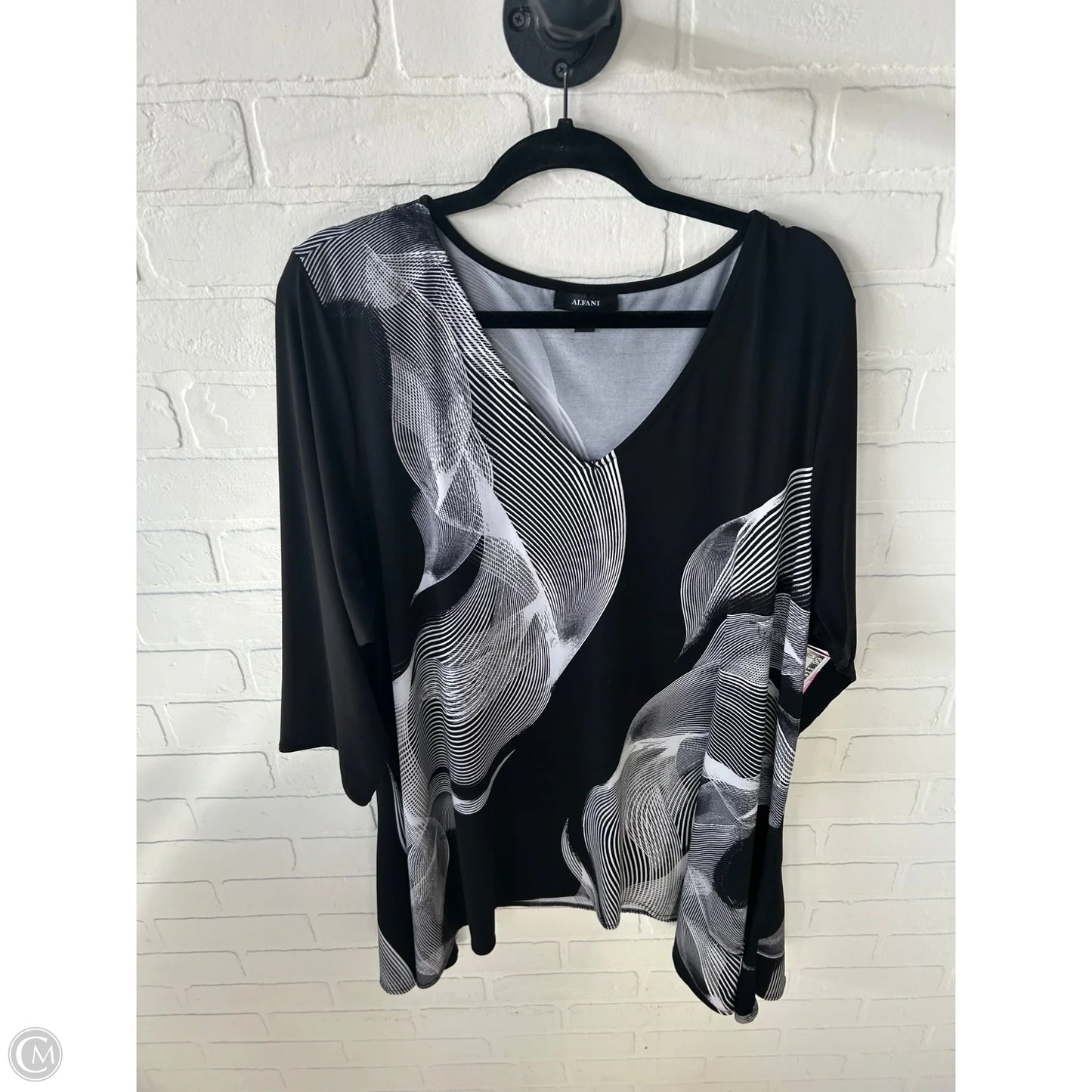 Top 3/4 Sleeve By Alfani In Black & White, Size: 3x