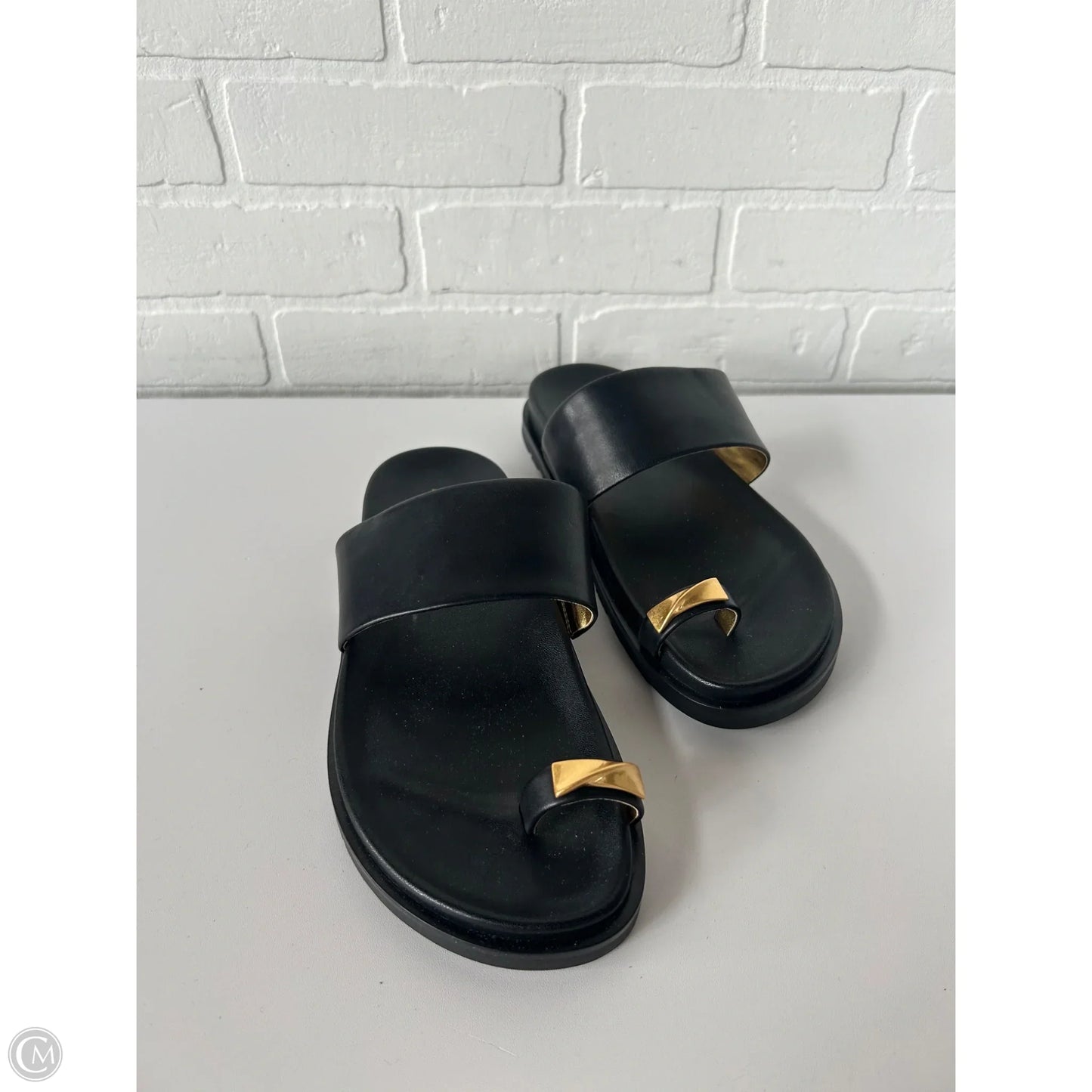 Sandals Flats By Donna Karan In Black & Gold, Size: 8.5