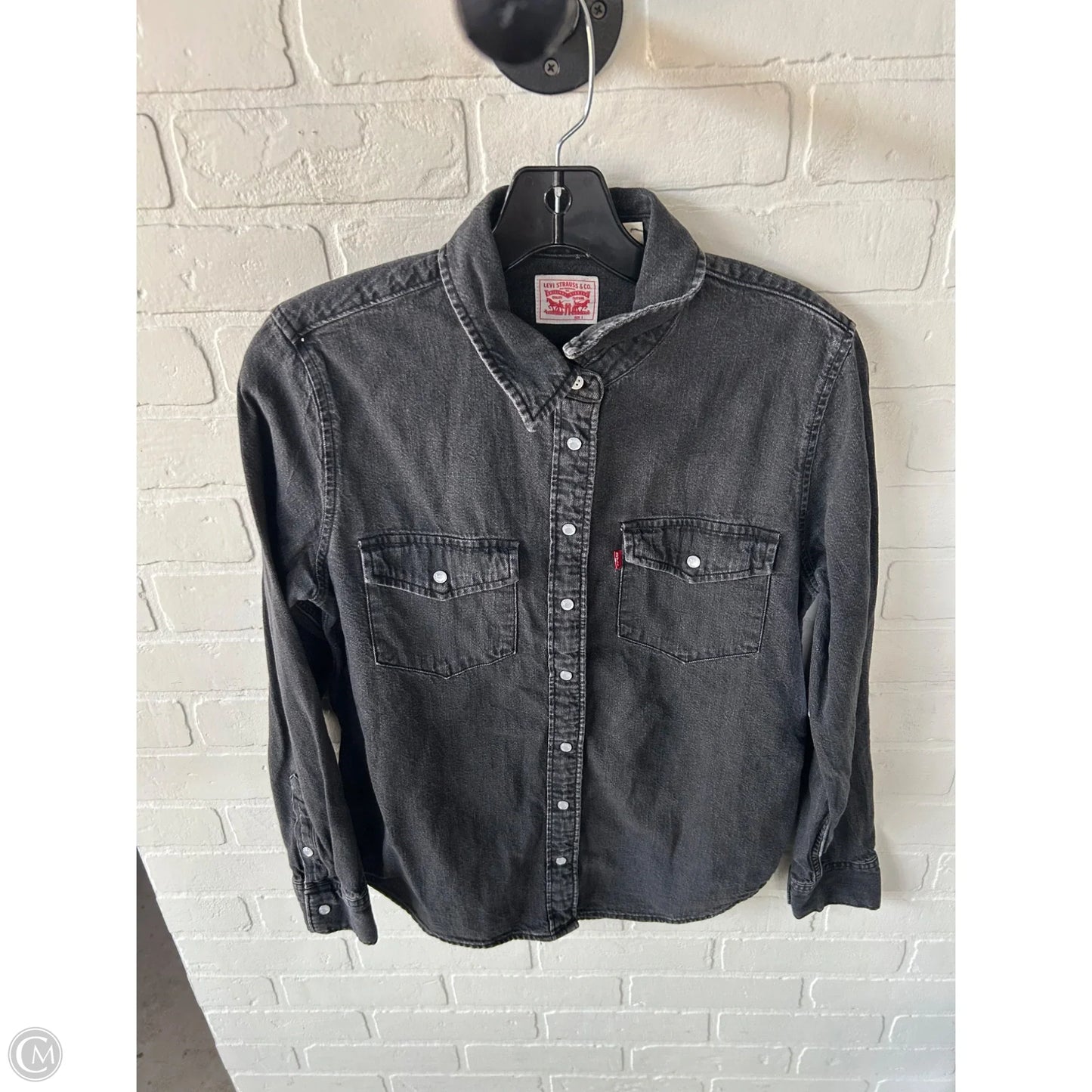 Top Long Sleeve By Levis In Black Denim, Size: S