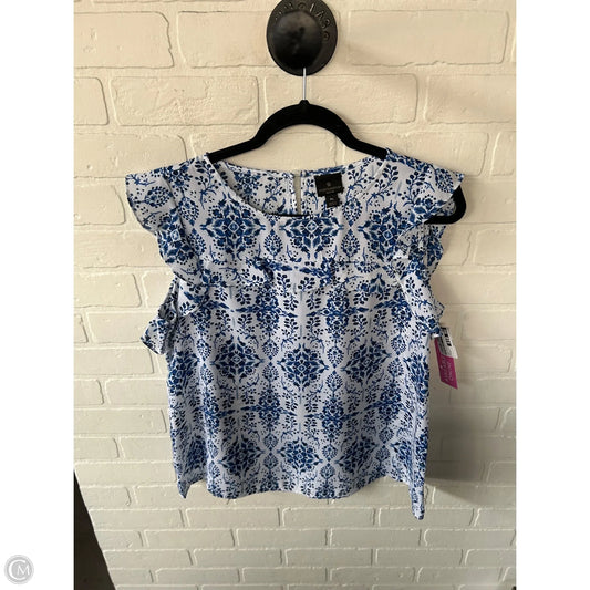 Top Short Sleeve By Worthington In Blue & White, Size: Lp