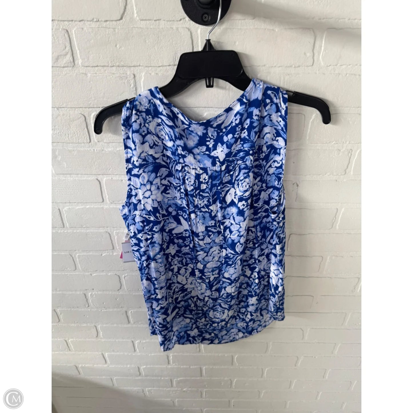 Top Short Sleeve By Liz Claiborne In Blue & White, Size: M
