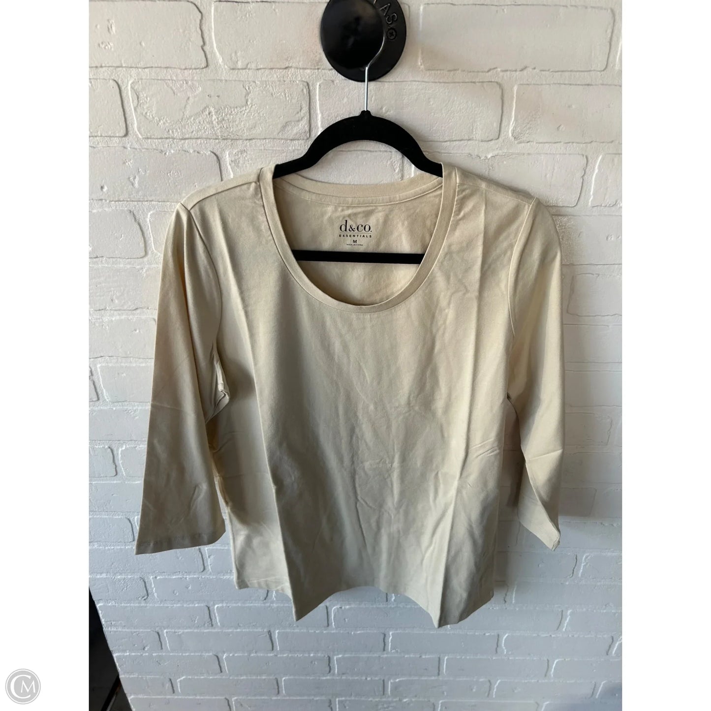 Top 3/4 Sleeve Basic By D&co. In Cream, Size: M