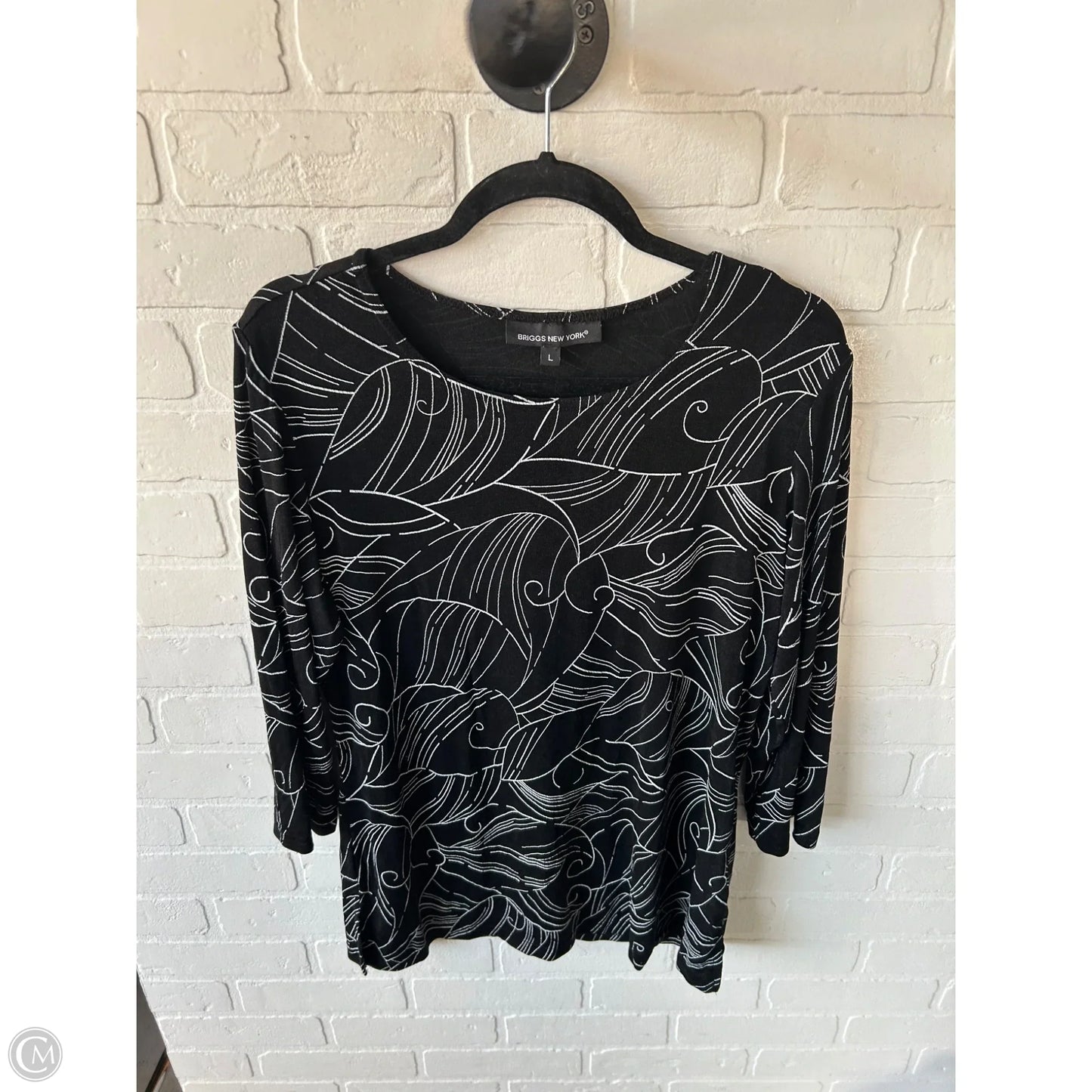 Top 3/4 Sleeve By Briggs In Black & White, Size: L