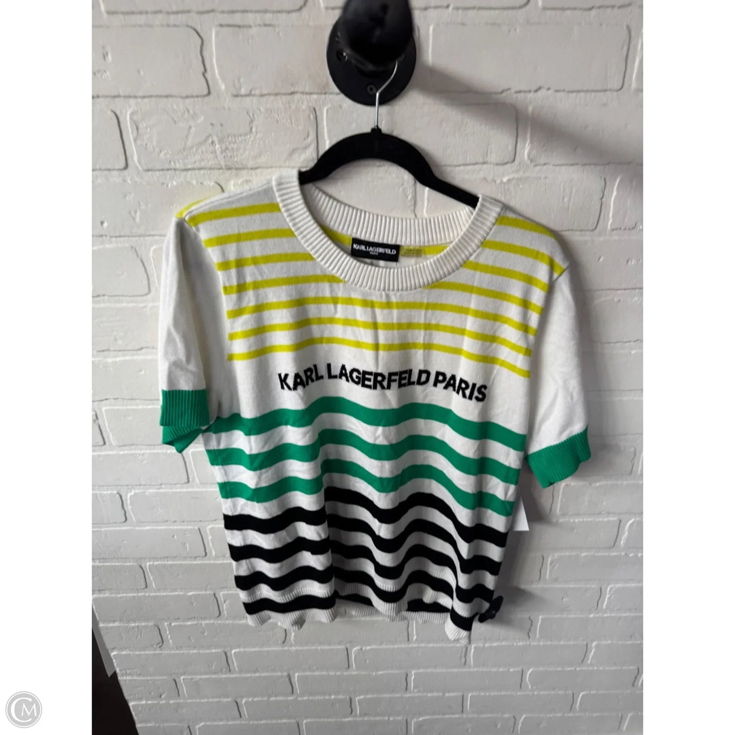 Sweater Designer By Karl Lagerfeld In Green & White, Size: Xl