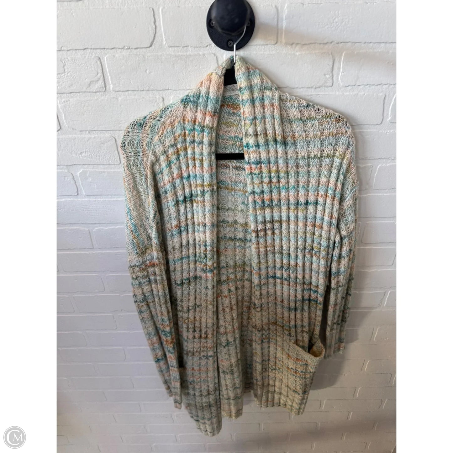 Sweater Cardigan By Anthropologie In Green & Orange, Size: S