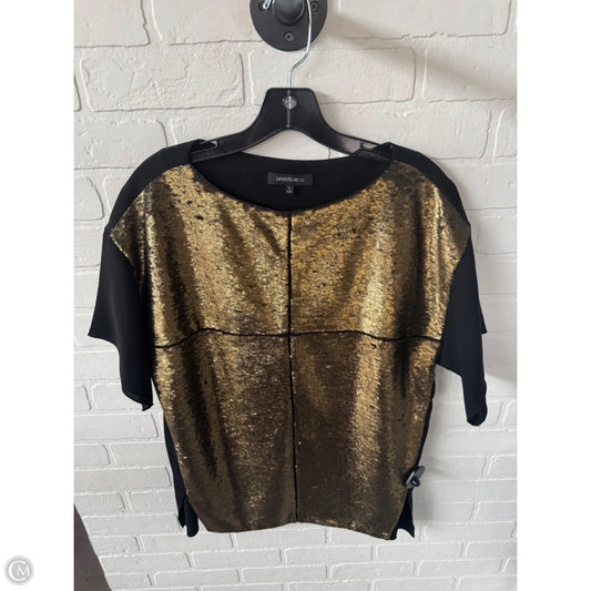 Top Short Sleeve Designer By Lafayette 148 In Black & Gold, Size: S
