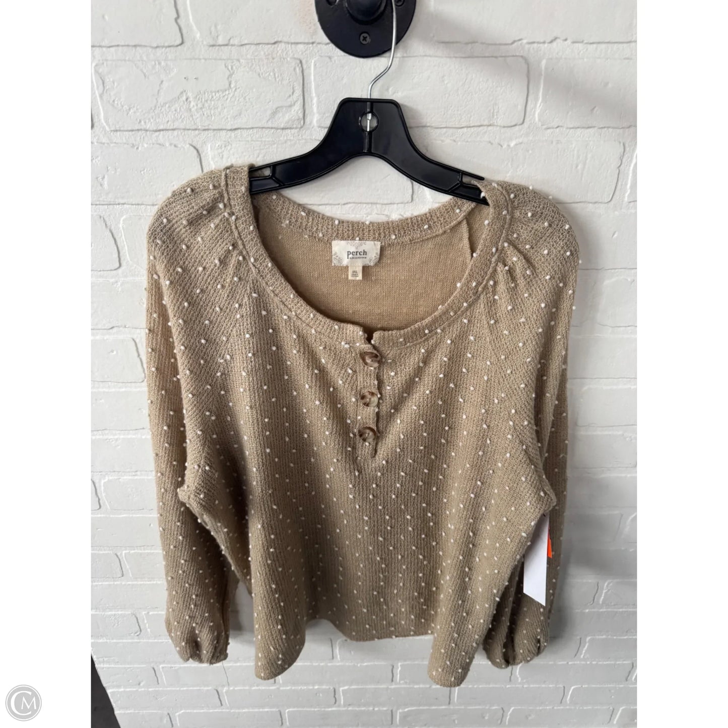 Top Long Sleeve By Blu Pepper In Tan & White, Size: 2x