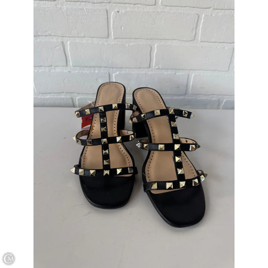 Sandals Heels Block By Adrienne Vittadini In Black & Gold, Size: 9