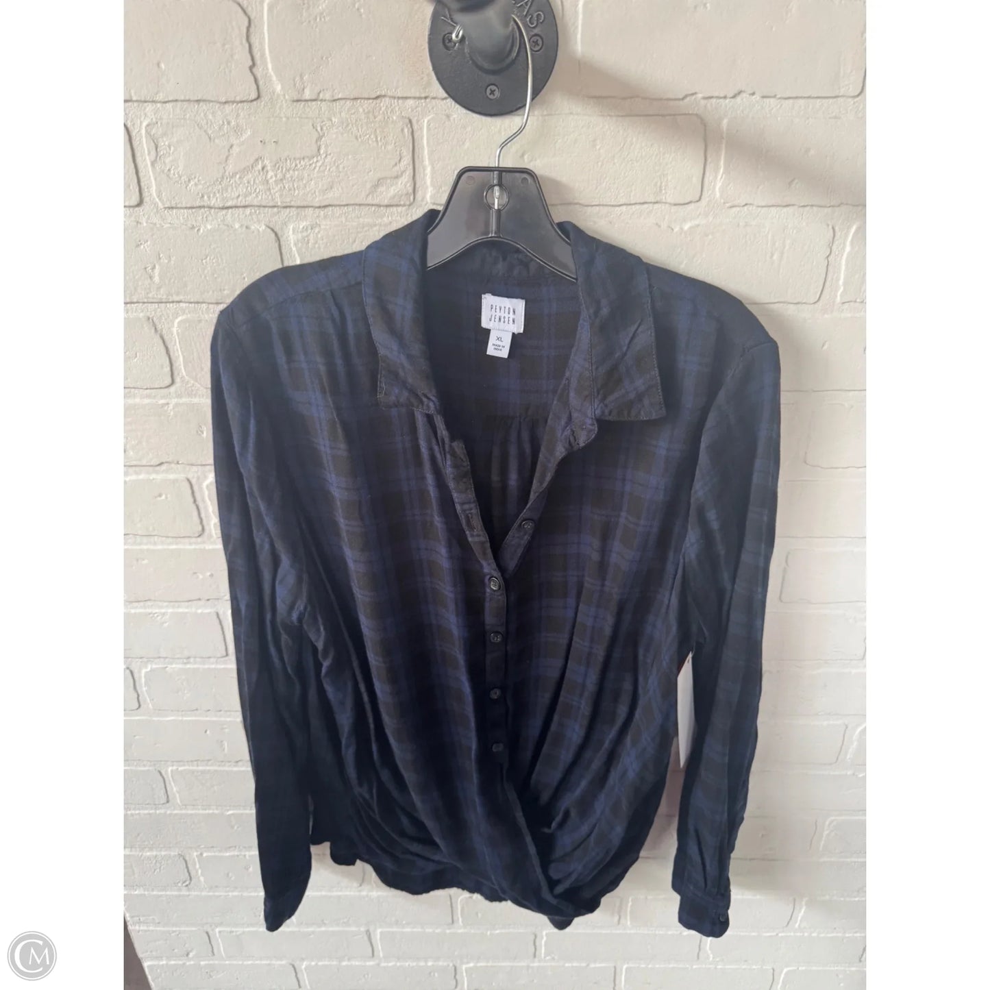 Top Long Sleeve By Peyton Jensen In Black & Blue, Size: Xl