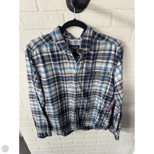 Top Long Sleeve By Patagonia In Blue & Grey, Size: M