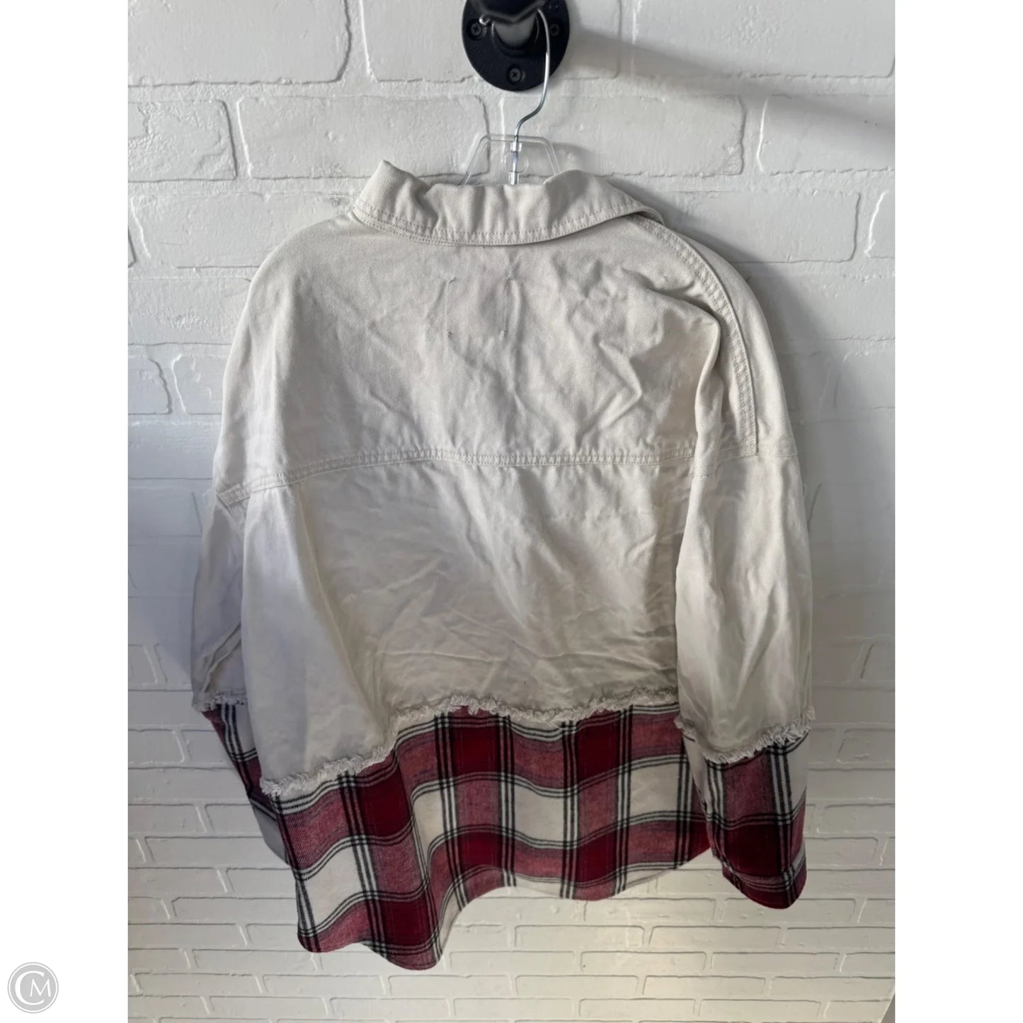 Jacket Shirt By So In Cream & Red, Size: Xl
