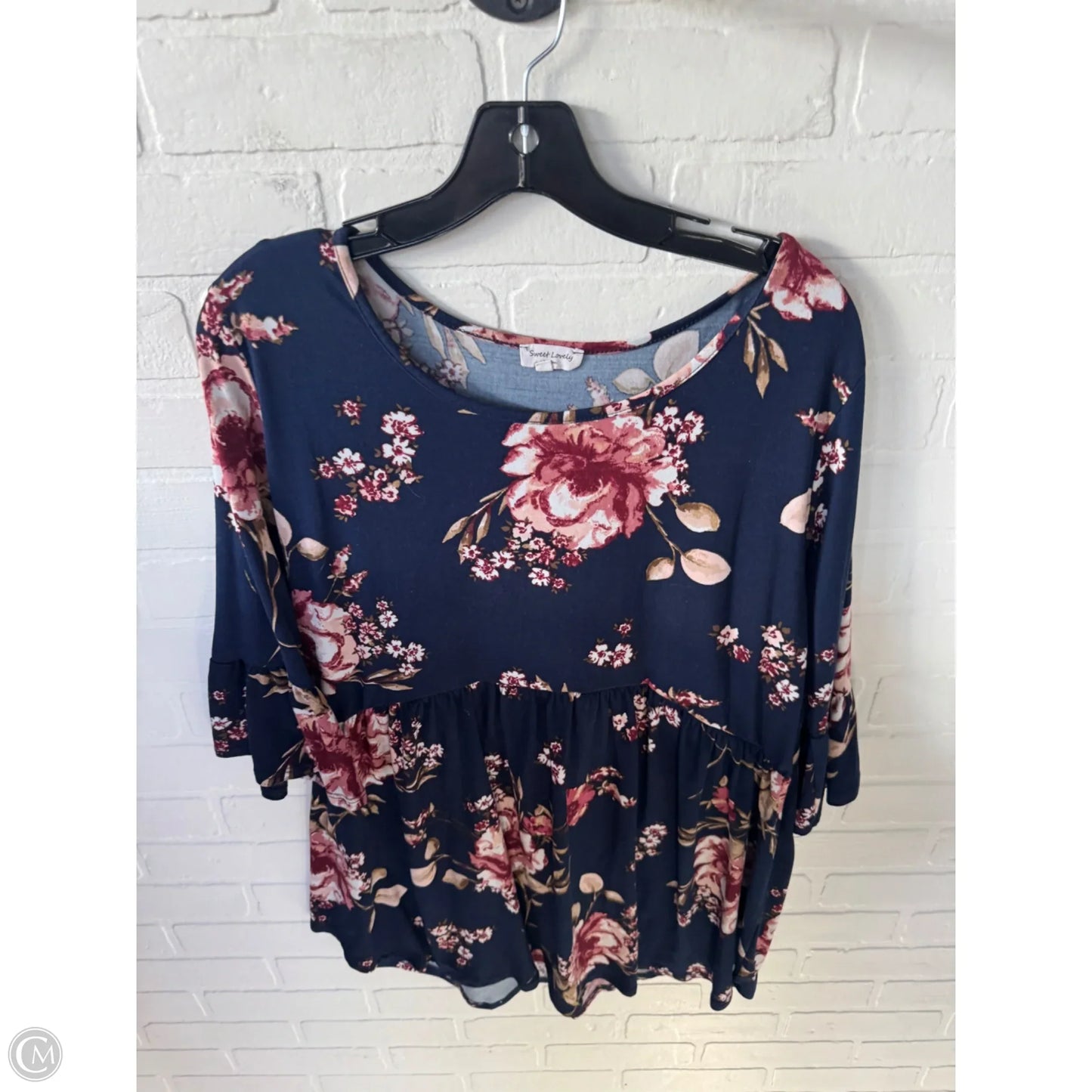 Top 3/4 Sleeve By Sweet Lovely In Blue & Pink, Size: Xl