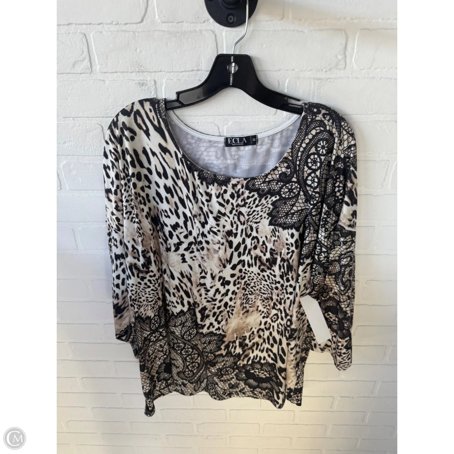 Top 3/4 Sleeve By Clothes Mentor In Black & Tan, Size: 3x