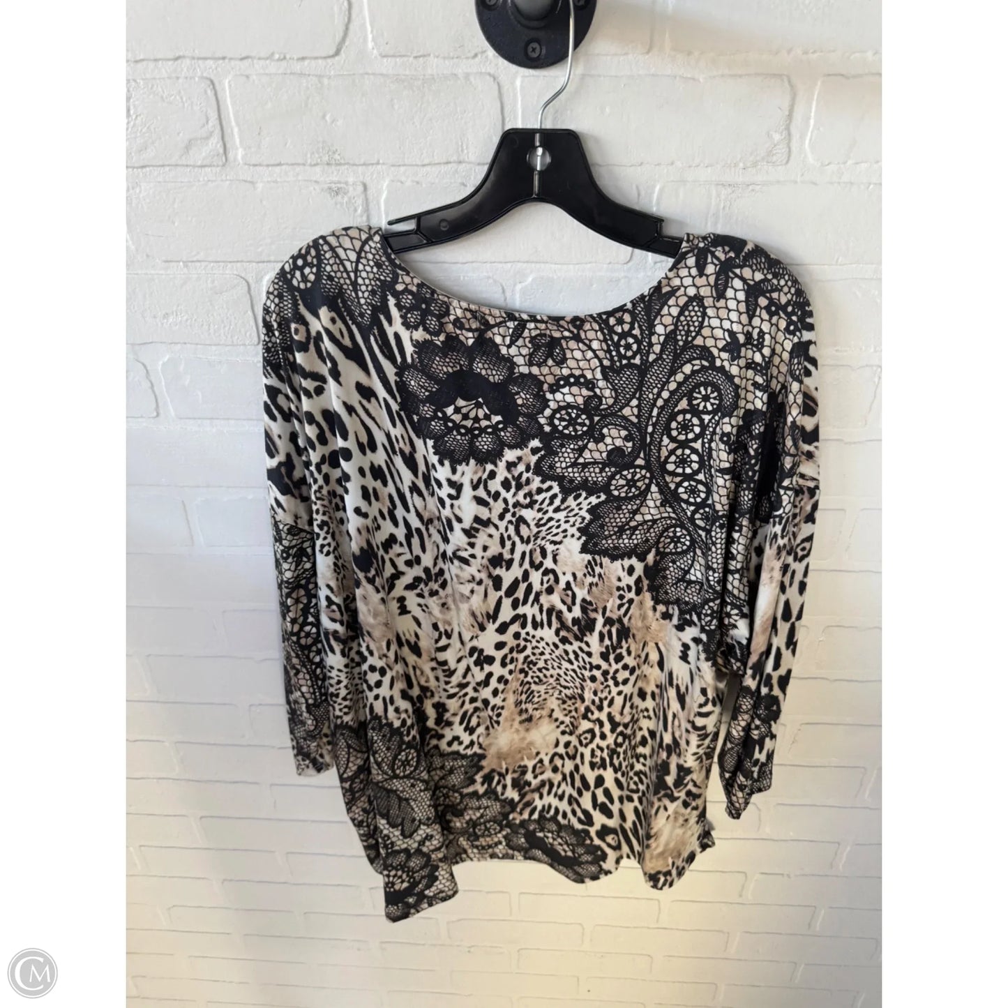 Top 3/4 Sleeve By Clothes Mentor In Black & Tan, Size: 3x