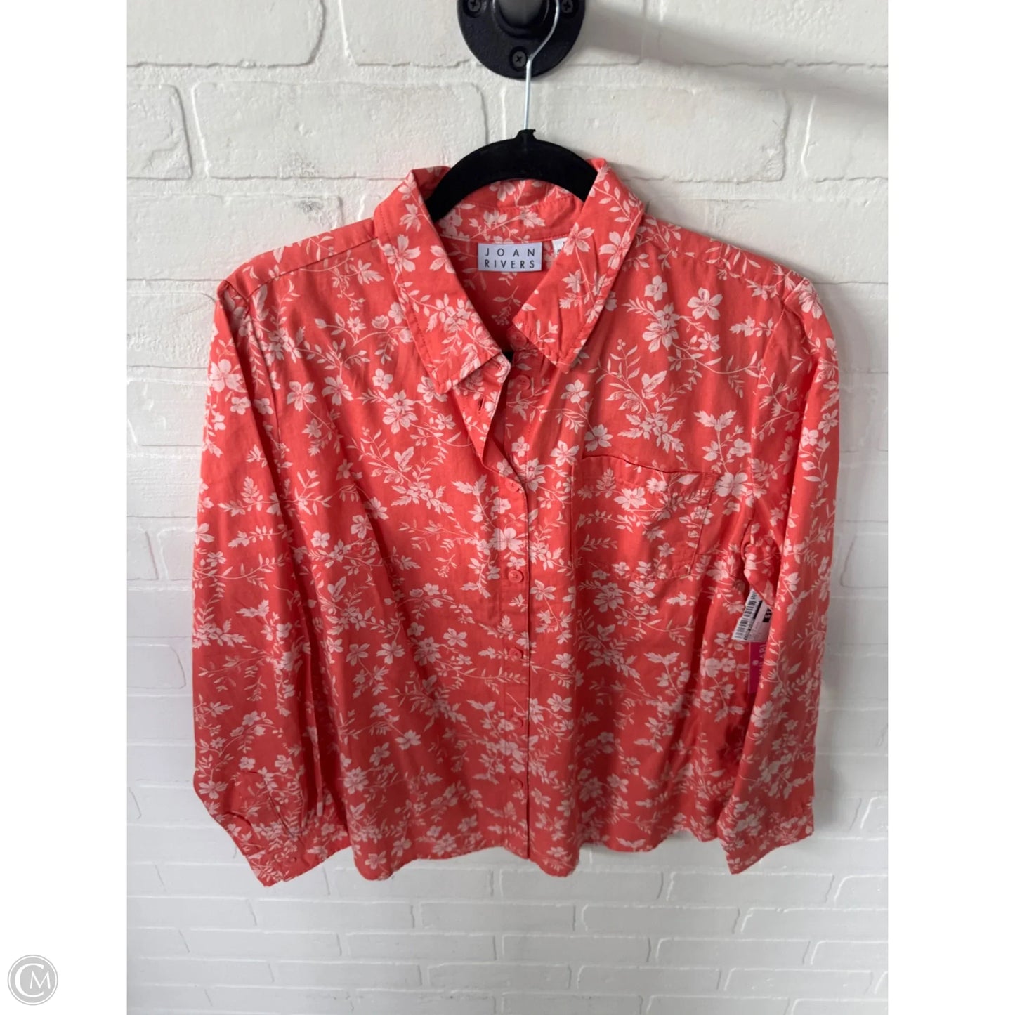 Top Long Sleeve By Joan Rivers In Pink & White, Size: S