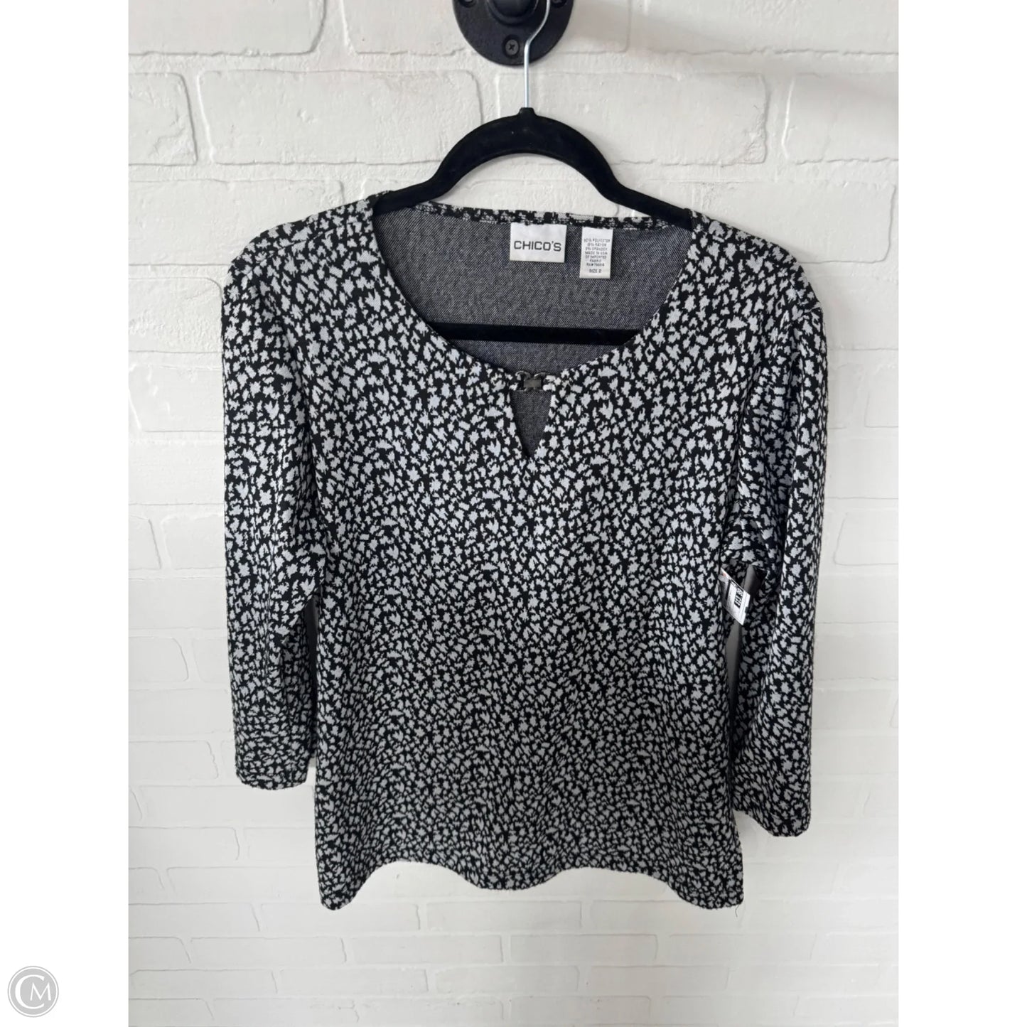 Top 3/4 Sleeve Basic By Chicos In Black & Grey, Size: L
