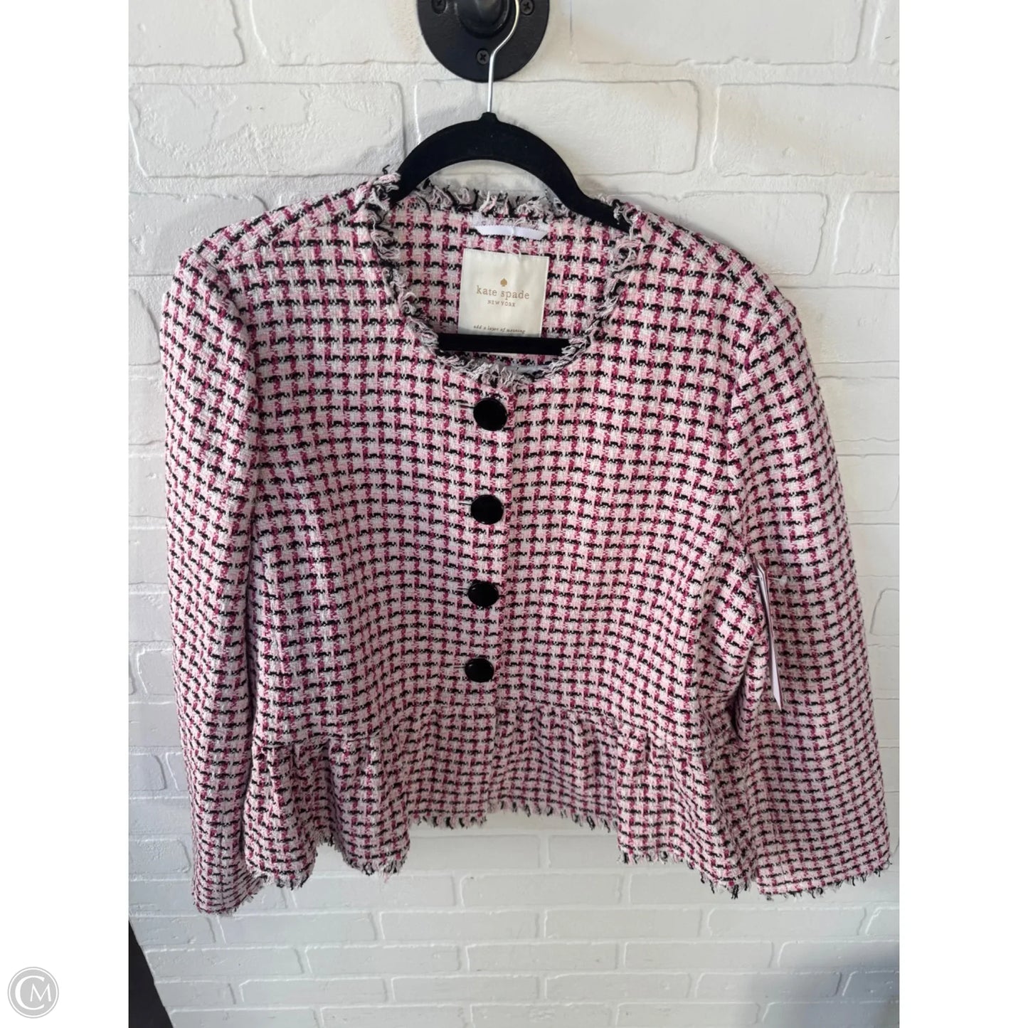 Blazer Designer By Kate Spade In Black & Pink, Size: Xl