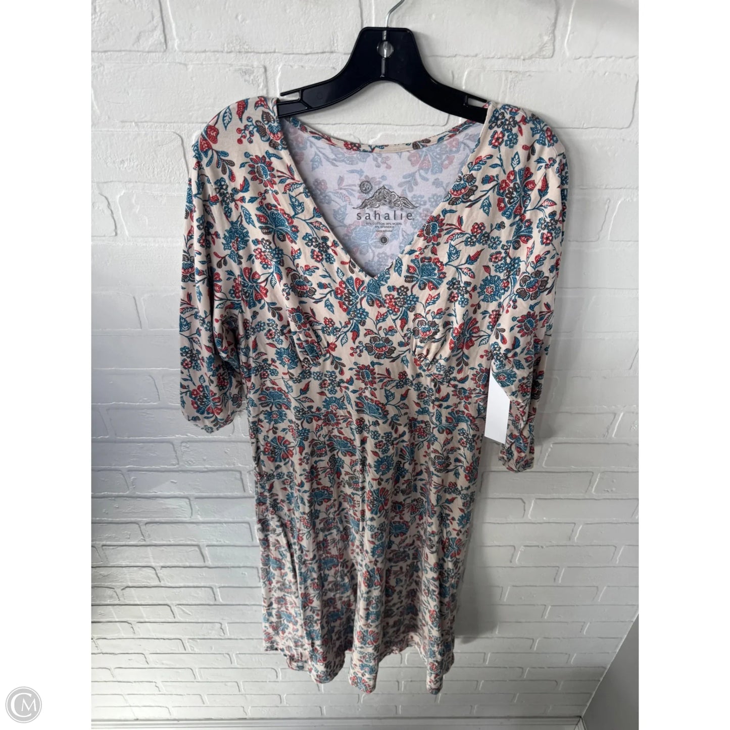 Dress Casual Midi By Clothes Mentor In Blue & Tan, Size: L