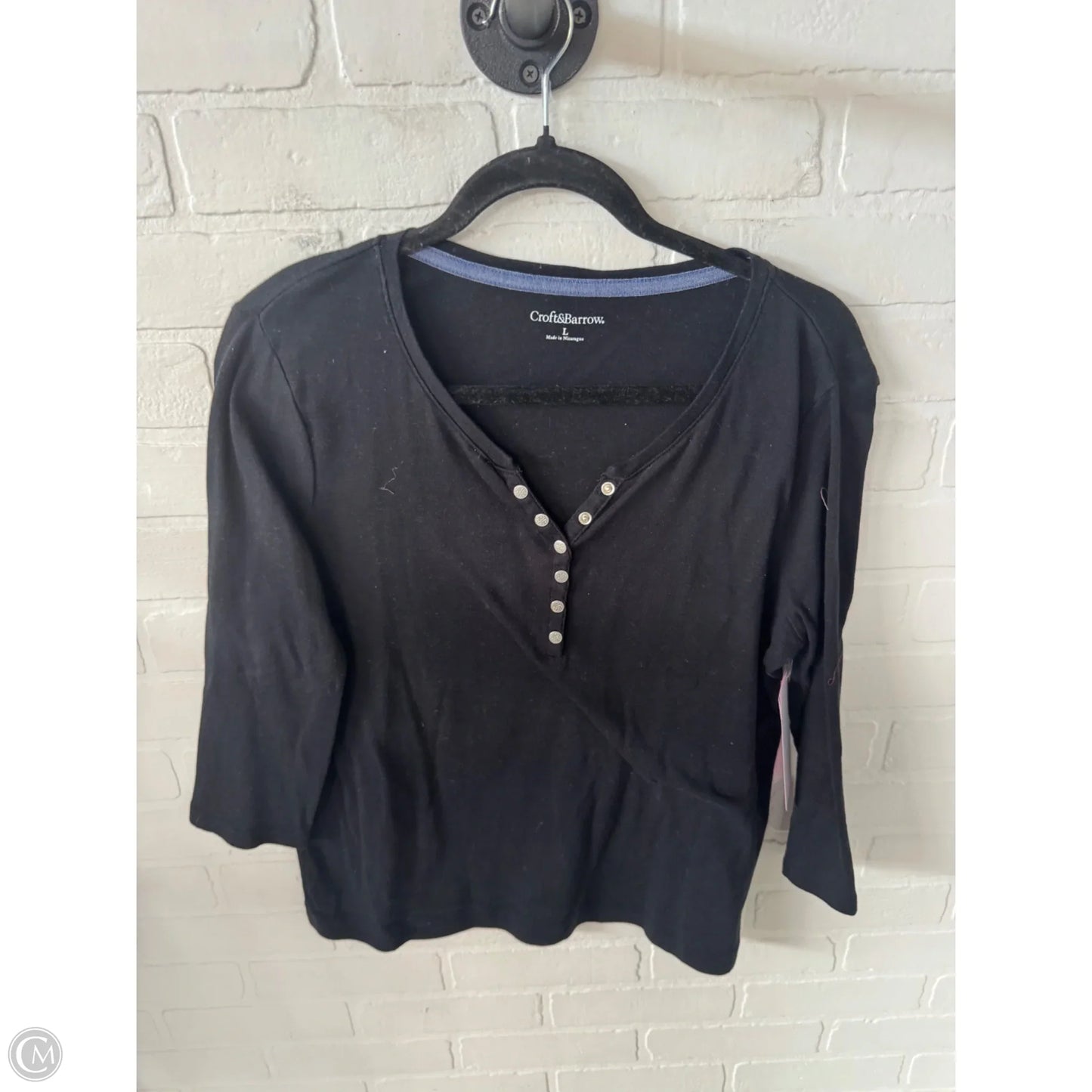 Top 3/4 Sleeve Basic By Croft And Barrow In Black, Size: L