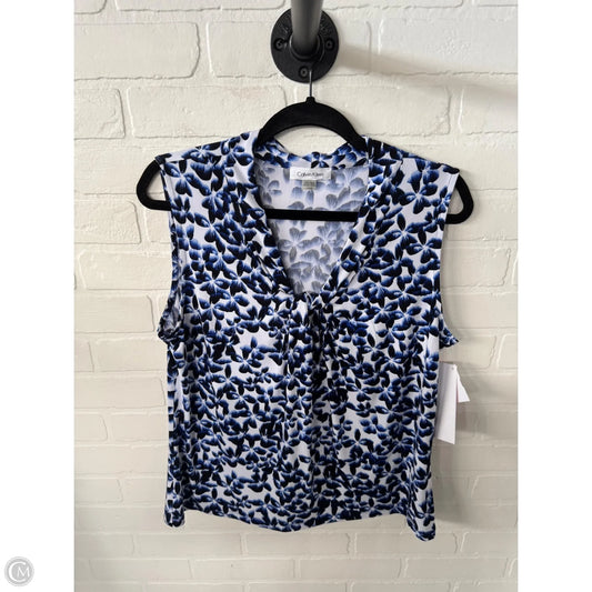 Top Sleeveless By Calvin Klein In Blue & White, Size: L