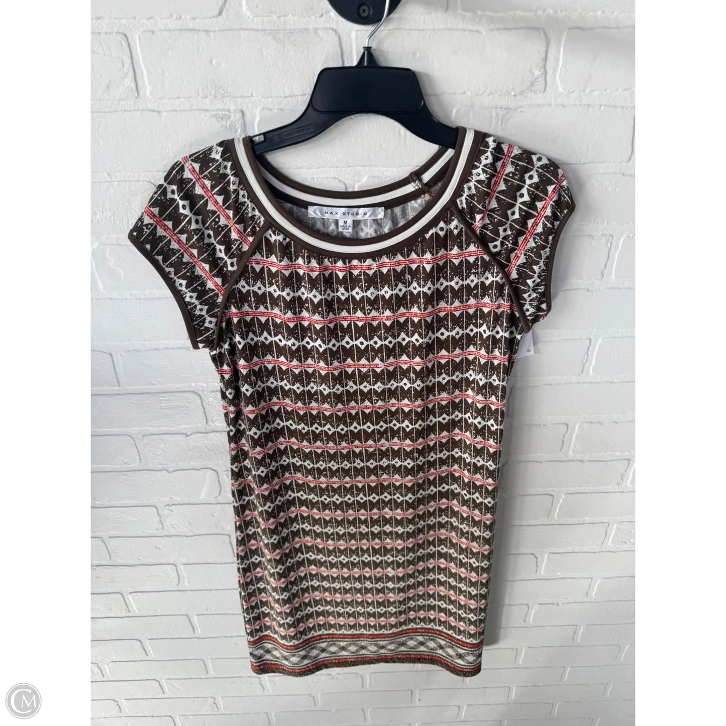 Dress Casual Short By Max Studio In Brown & Cream, Size: M
