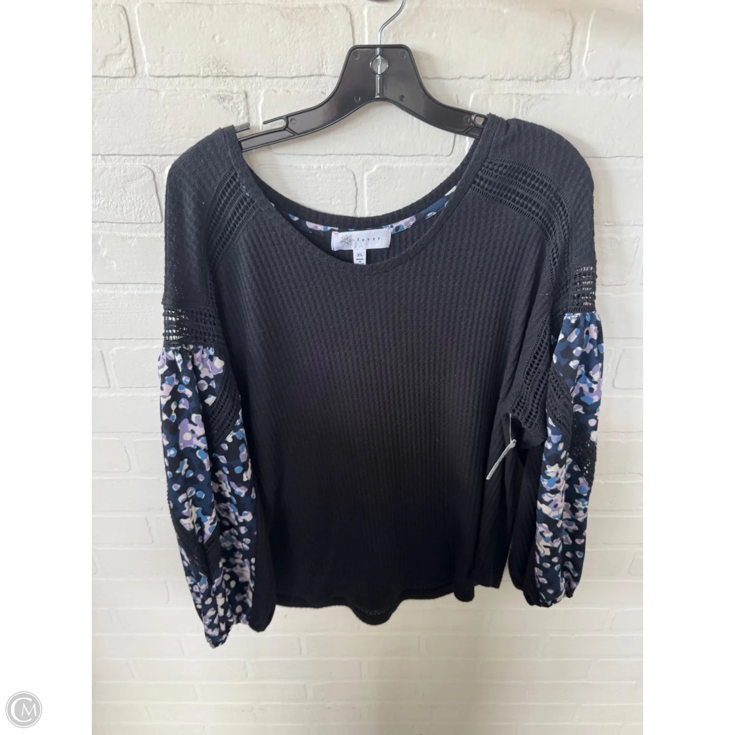 Top Long Sleeve By Fever In Black & Blue, Size: Xl