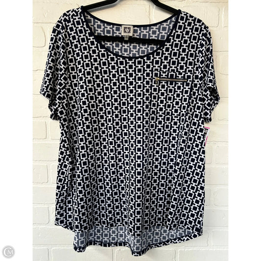 Top Short Sleeve By Anne Klein In Blue & White, Size: Xl
