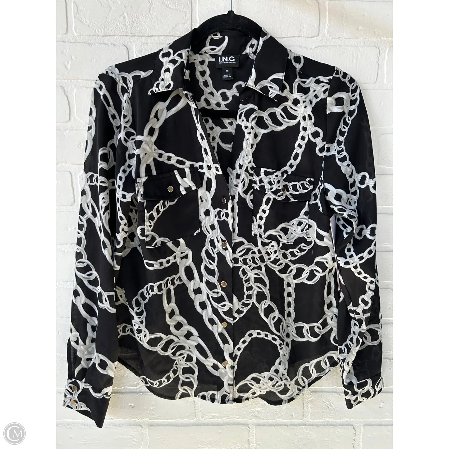 Top Long Sleeve By Inc In Black & Grey, Size: Sp