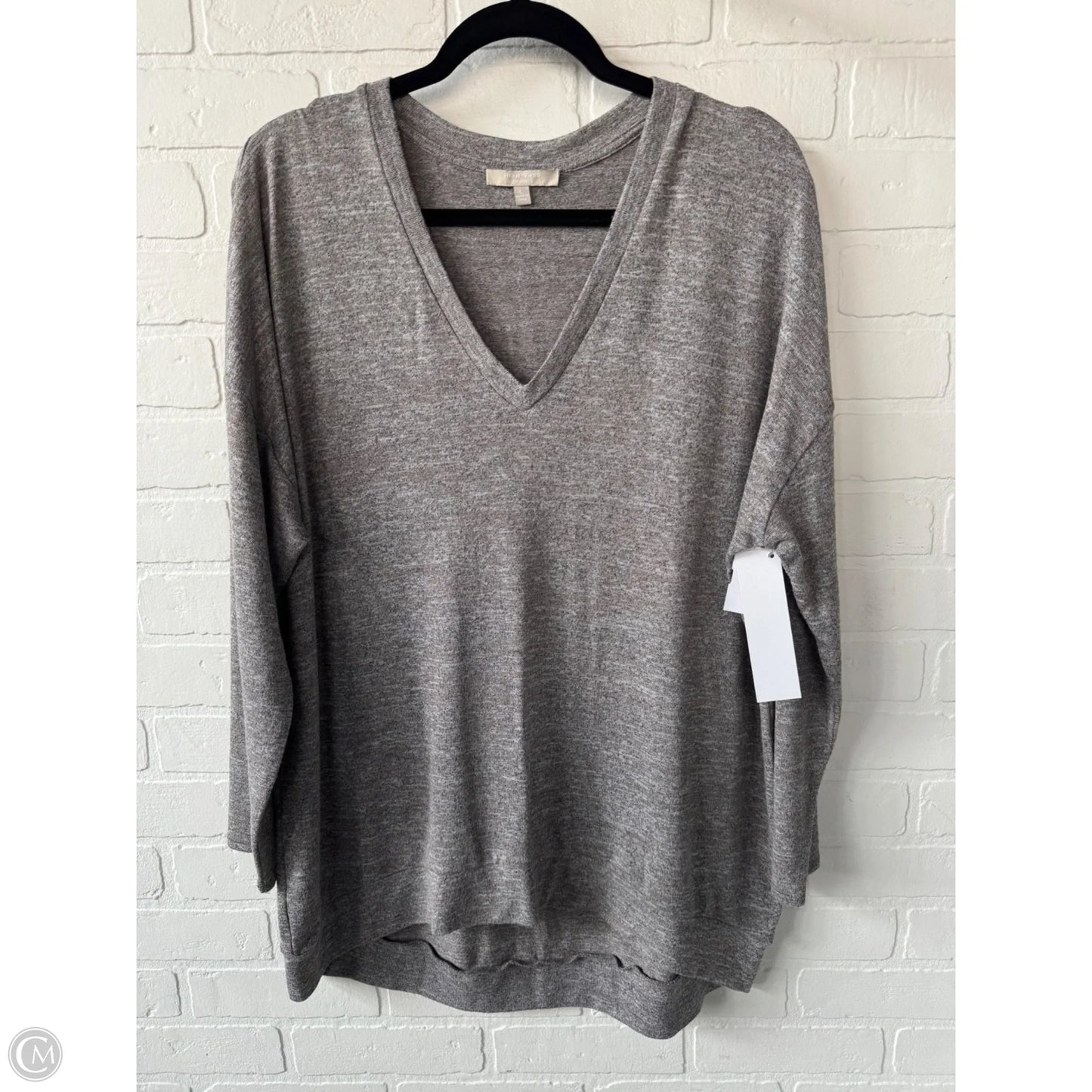 Top Long Sleeve By Joan Vass In Grey & Tan, Size: L