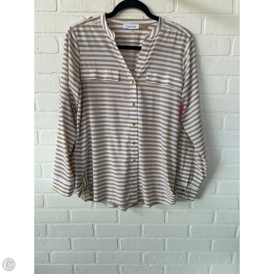 Top Long Sleeve By Calvin Klein In Tan & White, Size: S