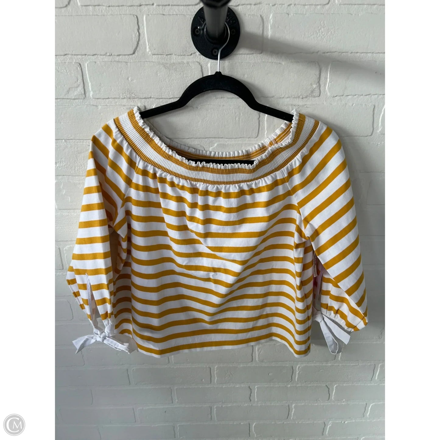 Top 3/4 Sleeve By J. Crew In White & Yellow, Size: M