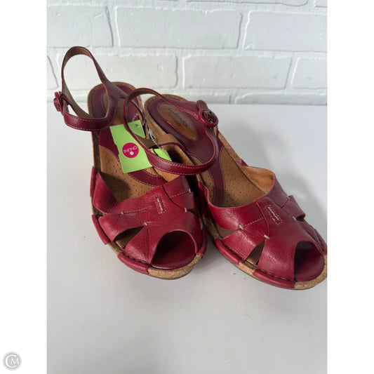 Sandals Heels Wedge By Clarks In Red & Tan, Size: 10
