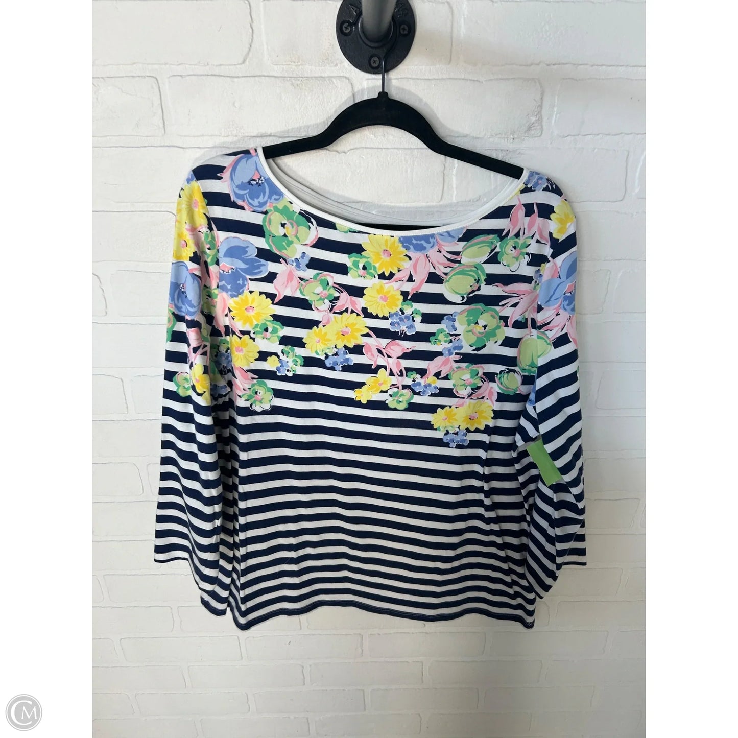 Top 3/4 Sleeve By Talbots In Blue & White, Size: Xl
