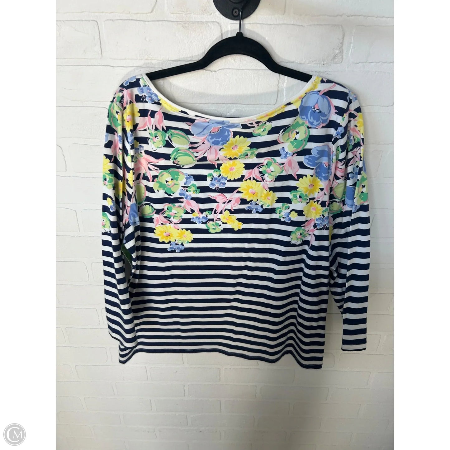 Top 3/4 Sleeve By Talbots In Blue & White, Size: Xl