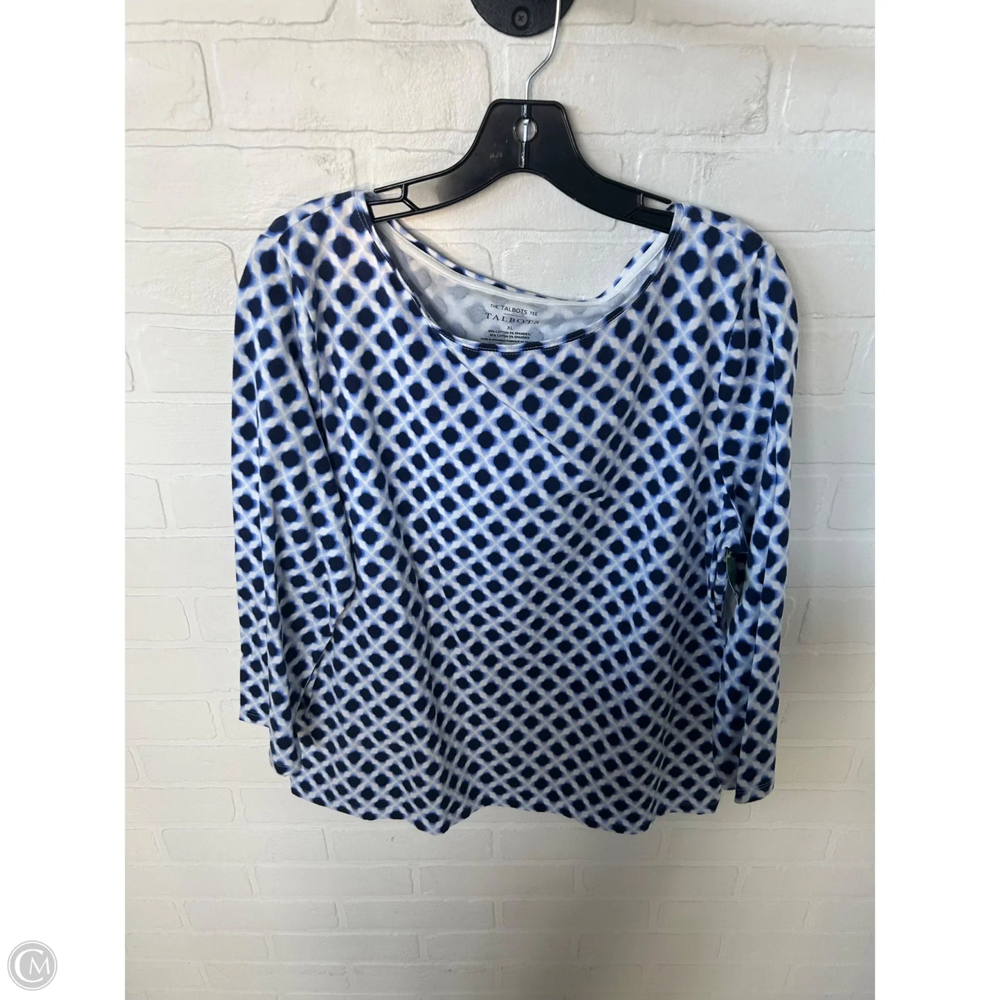 Top 3/4 Sleeve By Talbots In Blue & White, Size: Xl