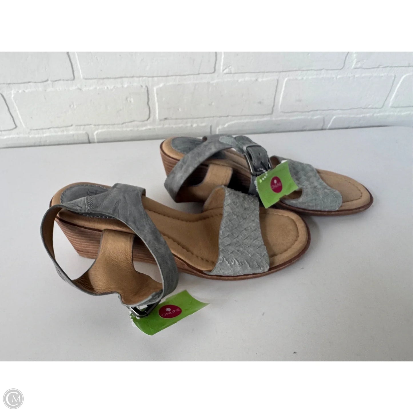 Sandals Heels Wedge By Sofft In Grey & Tan, Size: 7.5